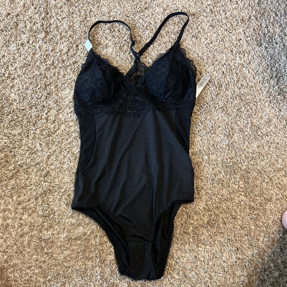 Sophie B. Black Lace Teddie Lingerie Removable Pads Tulle Bodysuit Small NEW